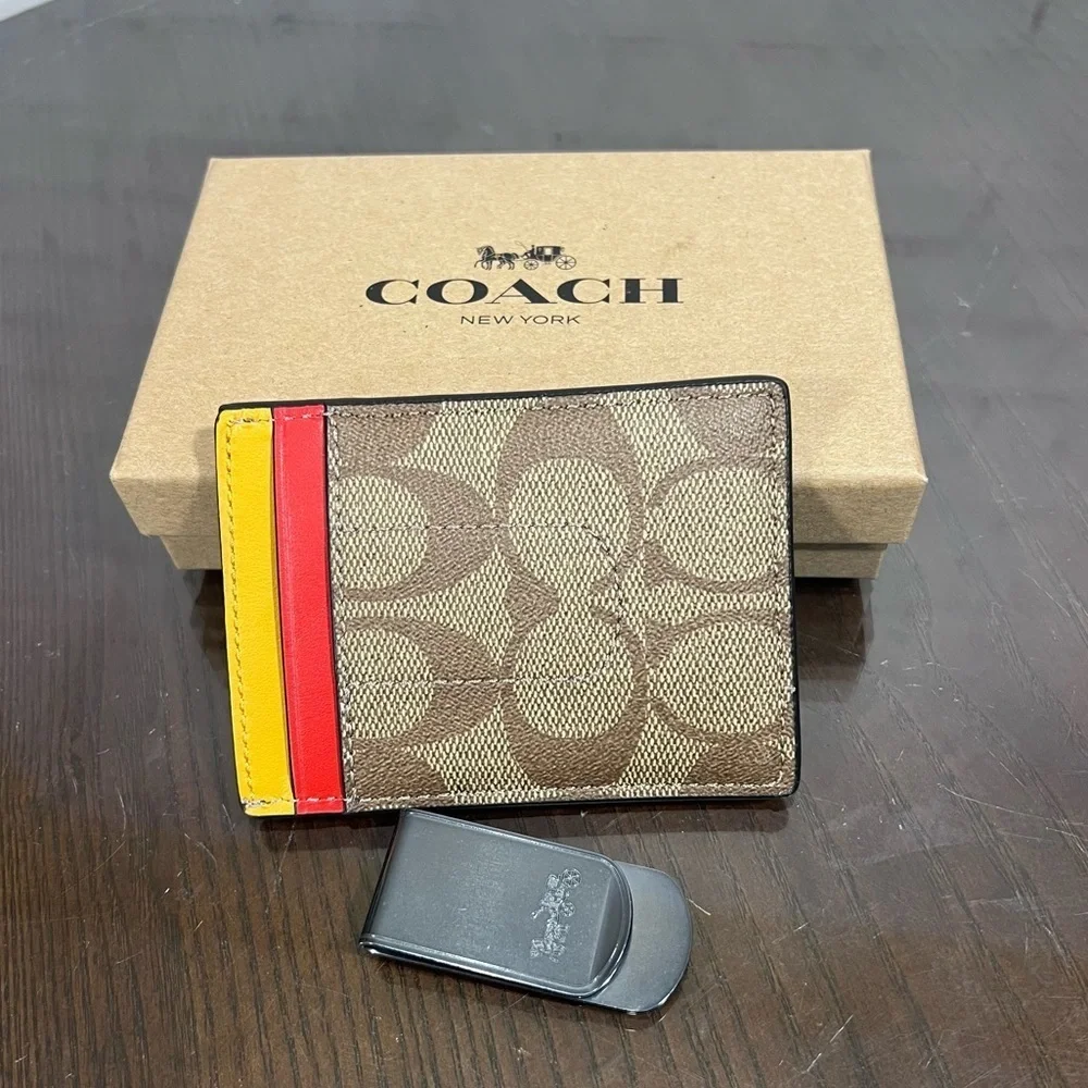 COACH monogram money clip 5 card slot wallet nib